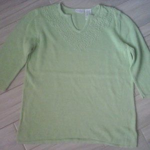 White Stag Green Embellished Slit Neck 3/4 Sleeve Sweater Size 16W